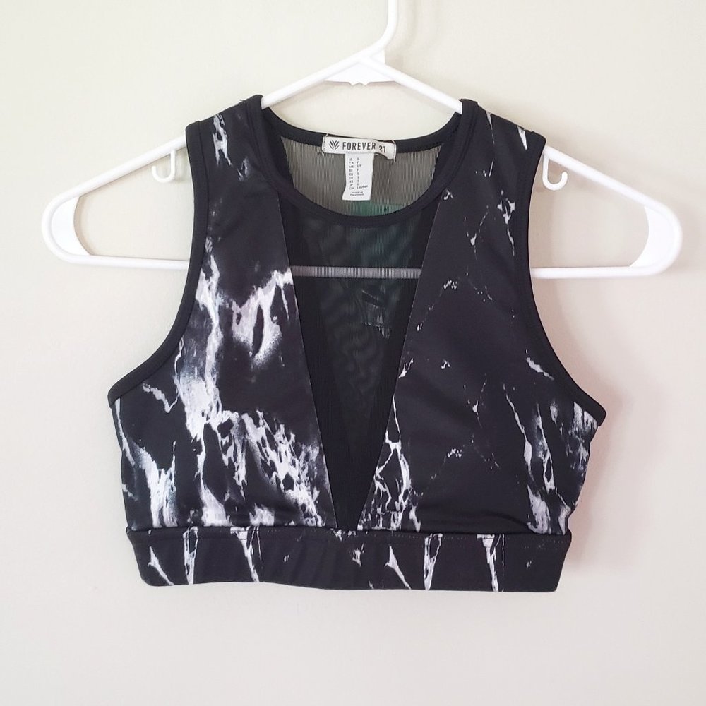 Forever 21 Women's Black Marble Sports Bra, NWT, Size S